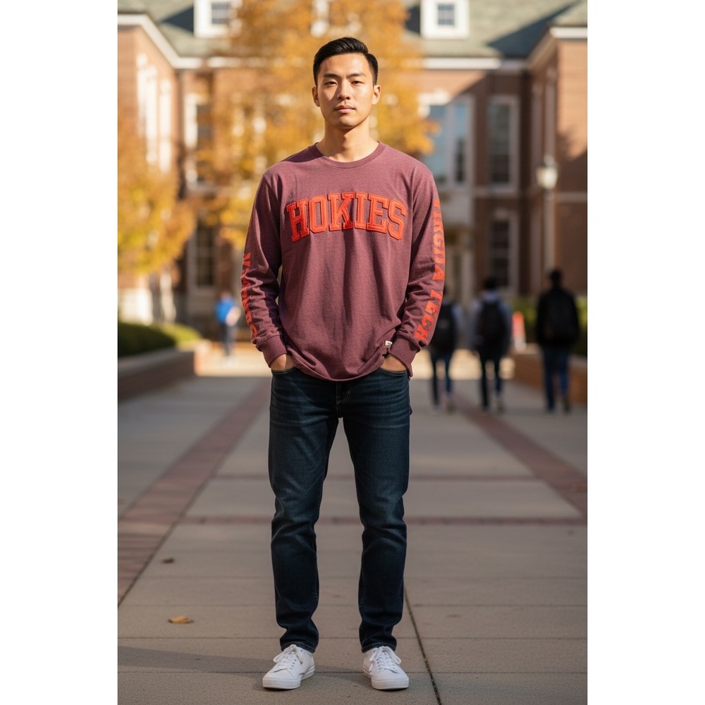 Pressbox Virginia Tech Hokies Long Sleeve TShirt Maroon Canyon VT Mens Small NWT